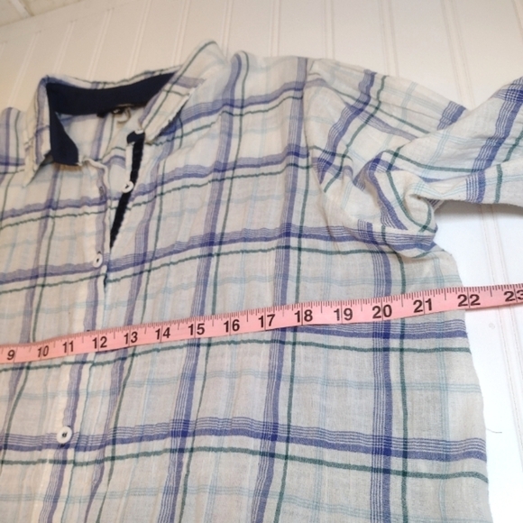 Andrée women's Plaid/embroidery top blue and white. Size (S) - Picture 10 of 12